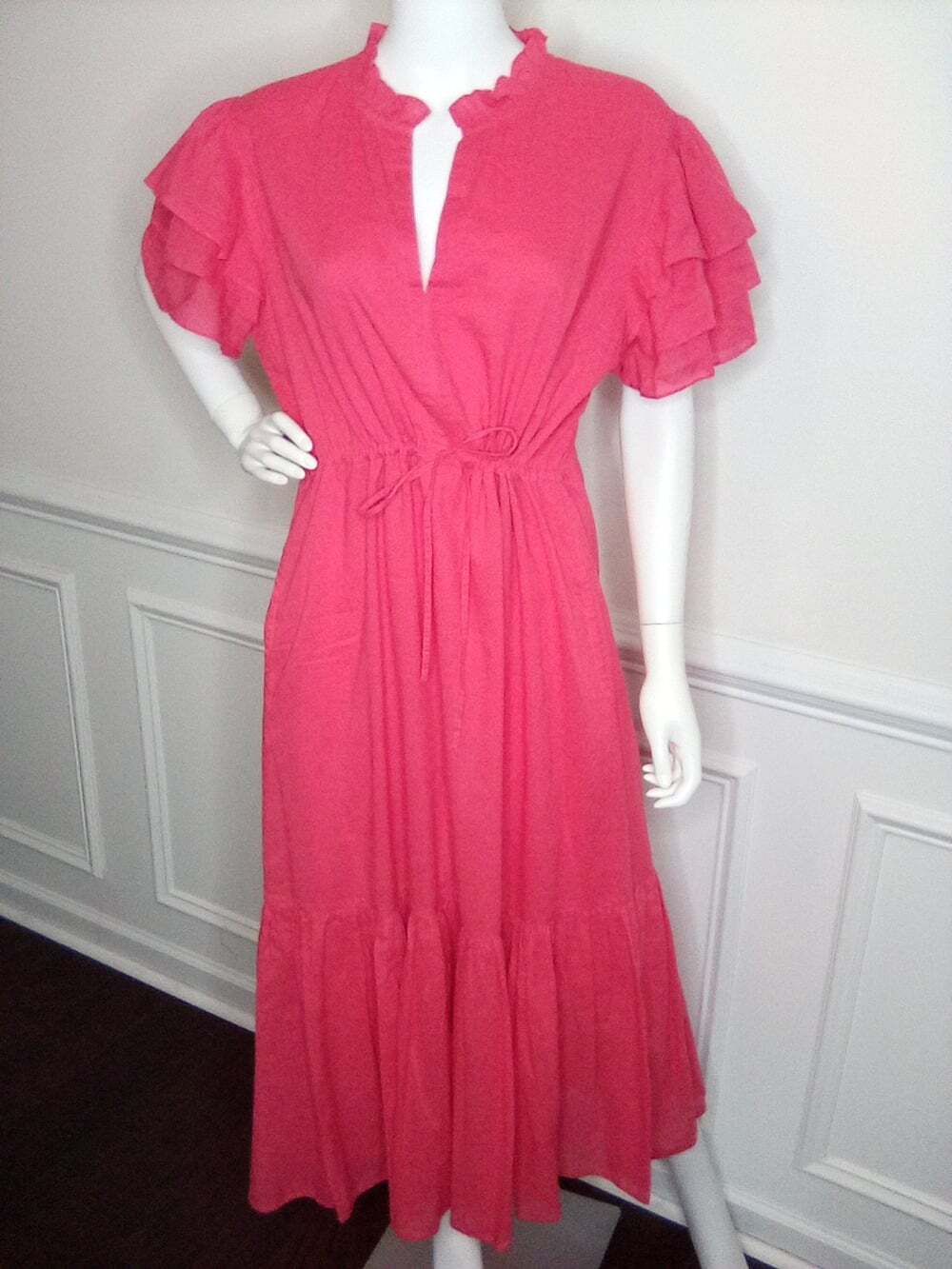 Olivia James The Label Delia Pink Plunge Neck Flutter Sleeve Maxi Sundress, XL - Picture 6 of 16